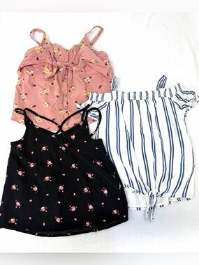 Abercrombie Kids Girls Top Lot Size 9/10 Floral Striped Summer Shirts Cami 3pc